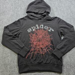 SP5DER Hoodie Men's M Black Rhinestone Spider Web Pullover Streetwear